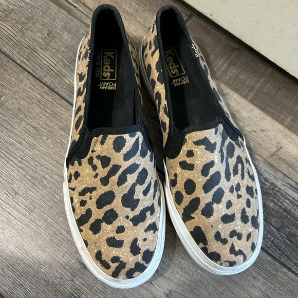 KEDS Double Decker Leopard Canvas Slip-On Sneakers Size 7 Dream Foam - Picture 3 of 9